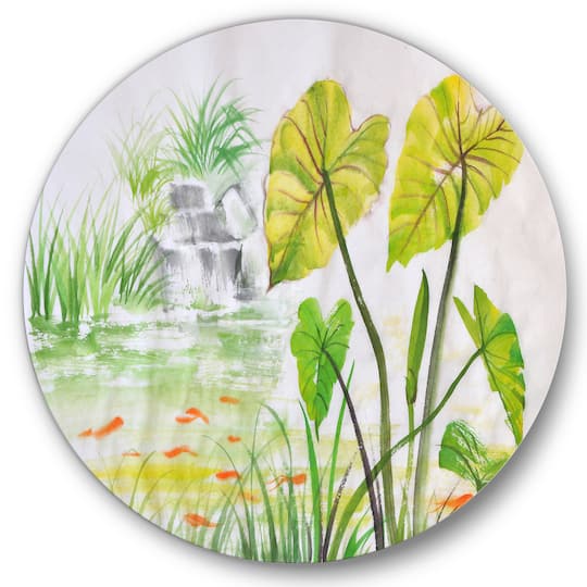 Designart - Vintage Lotus Pond - Lake House Metal Circle Wall Art